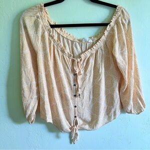 Hippie Rose Soft Peach Blouse with Tie Front